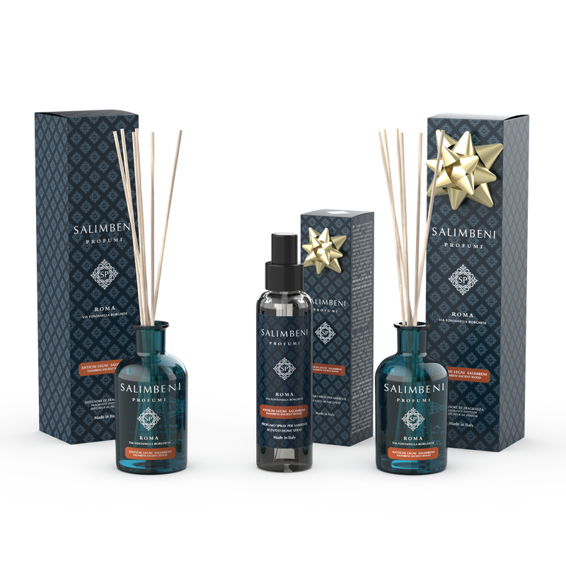 100 ml Salimbeni Antiek Hout Geurstokjes + Huisparfum Spray 150 ml Antiek Hout Salimbeni + 100 ml Salimbeni Antiek Hout Geurstokjes