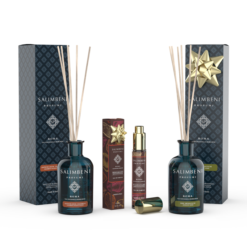 Salimbeni Antiek Hout + 15 ml Amber Betovering Eau de Parfum + Aromatische Kruiden 100 ml