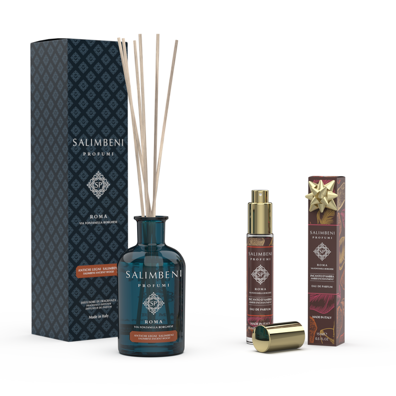 100 ml Salimbeni Antiek Hout Geurstokjes + Eau de Parfum 15 ml - Amber Betovering