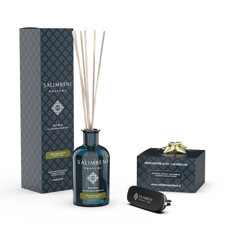 Aromatische Kruiden 100 ml + Autoparfum Carbon Afwerking - Salimbeni Antiek Hout