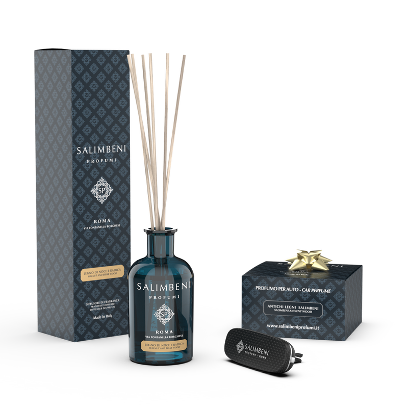 Notenhout en Bruyère 100 ml + Autoparfum Carbon Afwerking - Salimbeni Antiek Hout