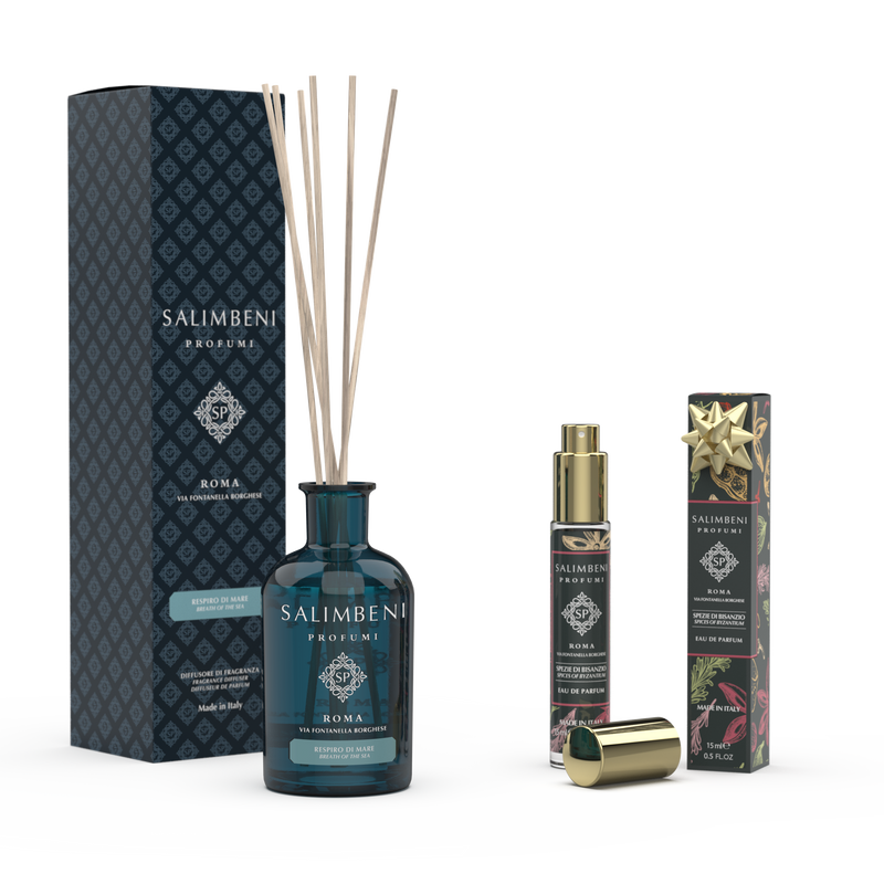 100 ml Adem van de Zee Geurstokjes + Reisparfum: Eau de Parfum - Kruiden van Byzantion 15 ml