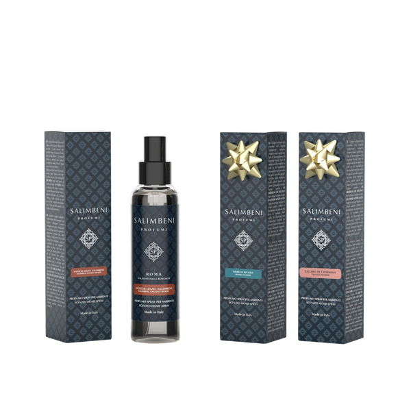 3 Huisparfum Sprays 150 ml (Salimbeni Antiek Hout + Bloemenrivièra + Taormina Oranjebloesem)