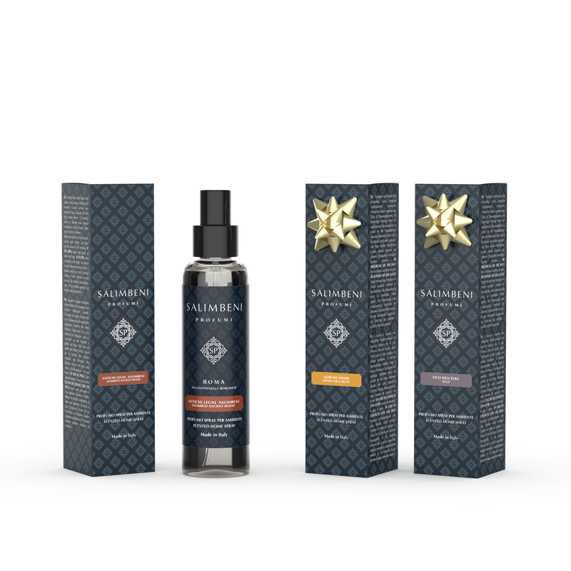 3 Huisparfum Sprays 150 ml (Salimbeni Antiek Hout + Bittere Citrus + Elba Vijg)