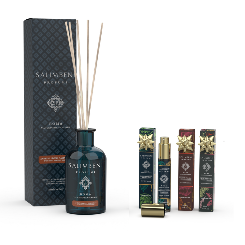 250ml Salimbeni Antiek Hout + 3 Reisparfum om GRATIS TE PROBEN (Amber Betovering + Bergamot Elixir + Kruiden van Byzantion)