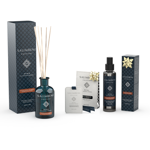 Salimbeni Antiek Hout Geurstokjes 250 ml + Geurkaarten voor de Kledingkast (3 stuks) - Linnen in de Lente + 150 ml Salimbeni Antiek Hout Huisparfum Spray