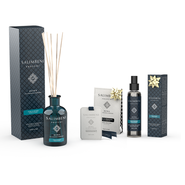 Bloemenrivièra Geurstokjes 250 ml + Geurkaarten voor de Kledingkast (3 stuks) - Linnen in de Lente + 150 ml  Bloemenrivièra Huisparfum Spray