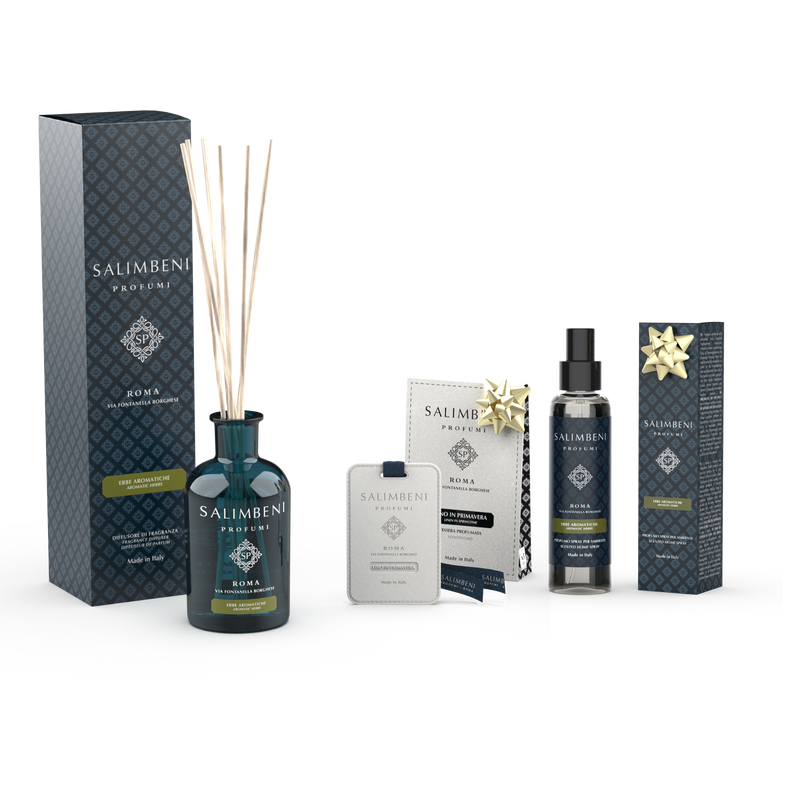 Aromatische Kruiden Geurstokjes 250 ml + Geurkaarten voor de Kledingkast (3 stuks) - Linnen in de Lente + 150 ml Aromatische Kruiden Huisparfum Spray