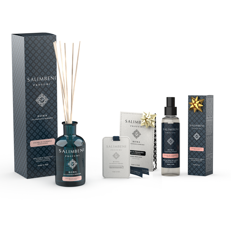 Taormina Oranjebloesem Geurstokjes 250 ml + Geurkaarten voor de Kledingkast (3 stuks) - Linnen in de Lente + 150 ml Taormina Oranjebloesem Huisparfum Spray