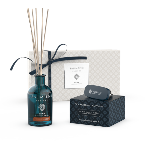 Premium Cadeaupakket  Salimbeni Antiek Hout (Salimbeni Antiek Hout 100 ml + Autoparfum  Salimbeni Antiek Hout ondersteuning door KEUZE + Cadeauverpakking)
