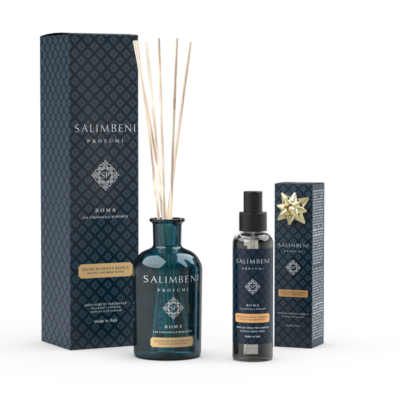 250 ml Notenhout en Bruyère Geurstokjes + 150 ml Notenhout en Bruyère Huisparfum Spray