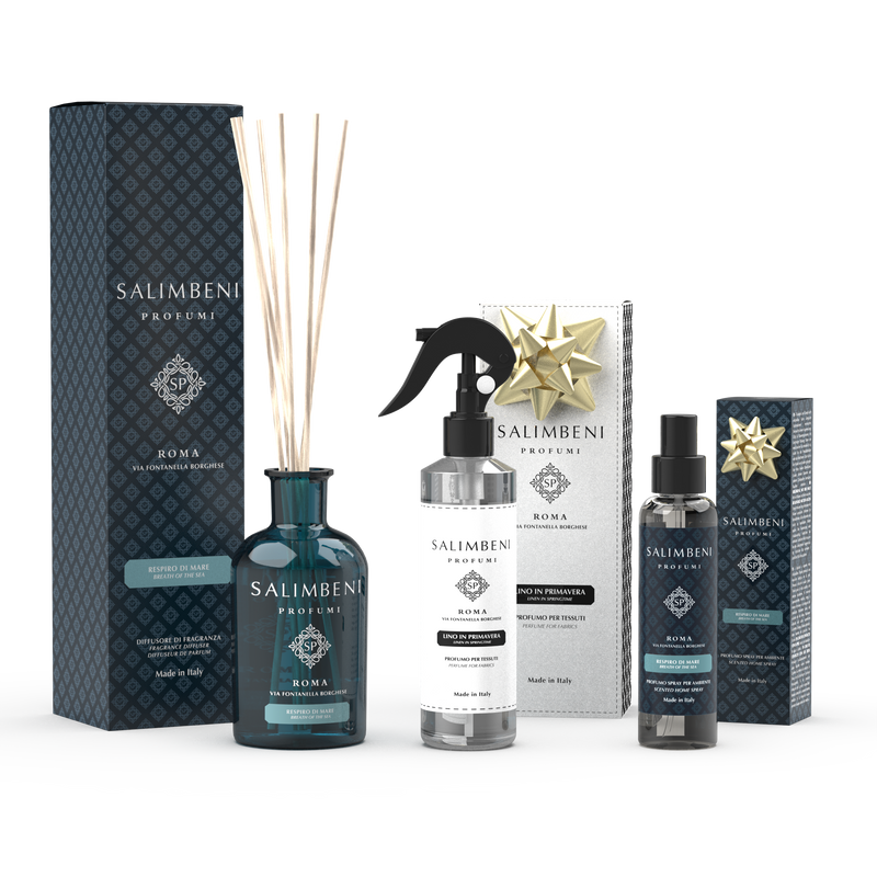 250 ml Geurstokjes Adem van de Zee + 250 ml Textiel Spray Linnen in de Lente + 150 ml Huisparfum Spray Adem van de Zee