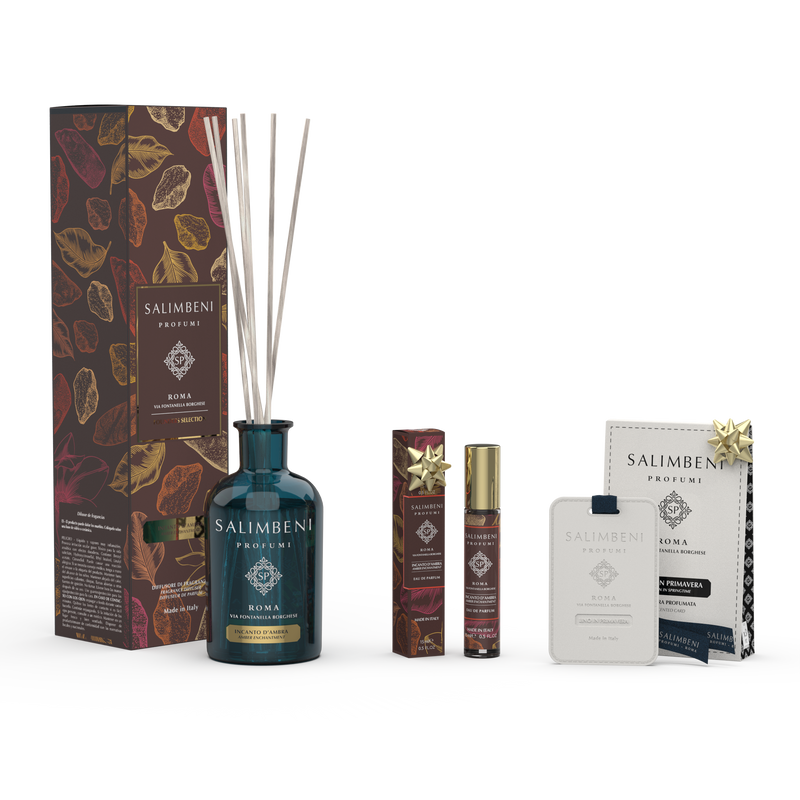 Amber Betovering 250 ml + Reisparfum Eau de Parfum 15 ml Amber Betovering + Geurkaarten Linnen in de Lente (3 stuks)