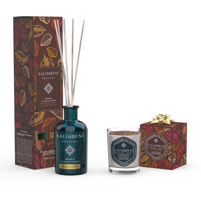 Founders Selection: Amber Betovering (250 ml Geurstokjes + Geurkaars 190 gr)