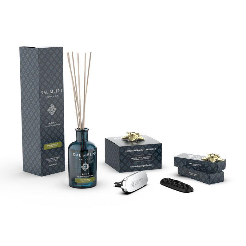 Aromatische Kruiden 100 ml + Salimbeni Antiek Hout chrome autoparfum + Twee navullingen voor in de auto Aromatische Kruiden