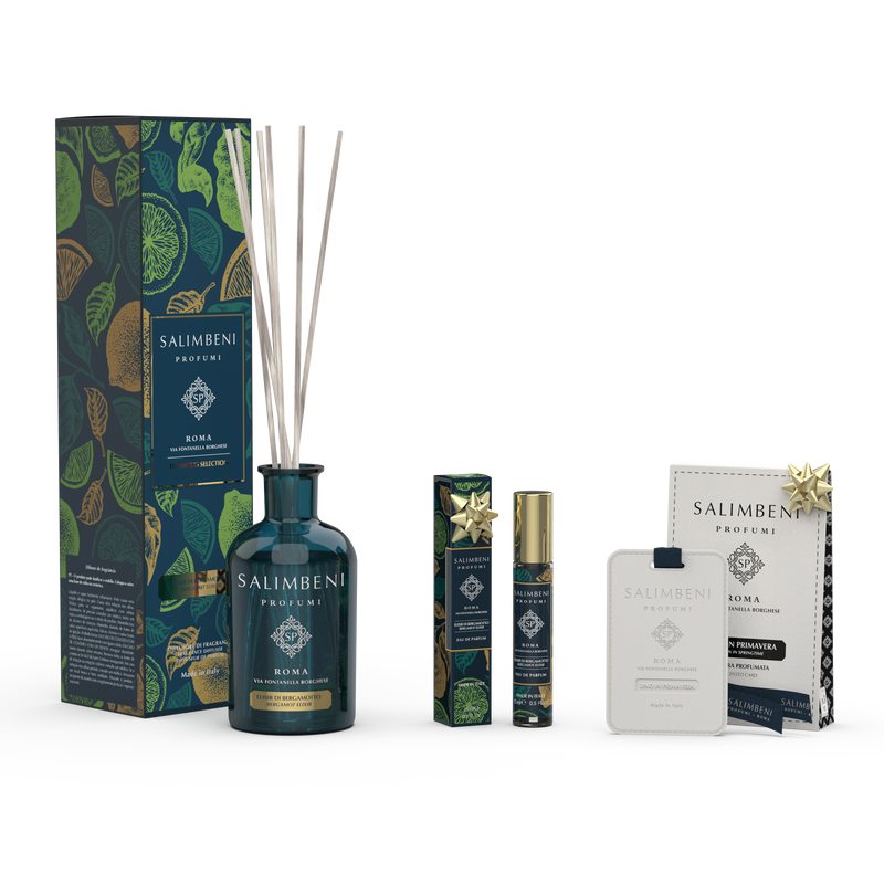 Bergamot Elixir 250 ml + Reisparfum Eau de Parfum 15 ml Bergamot Elixir + Geurkaarten Linnen in de Lente (3 stuks)
