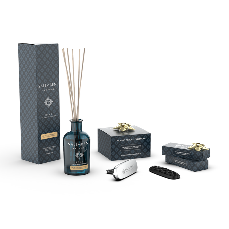 Notenhout en Bruyère 100 ml + Salimbeni Antiek Hout chrome autoparfum + Twee navullingen voor in de auto Notenhout en Bruyère