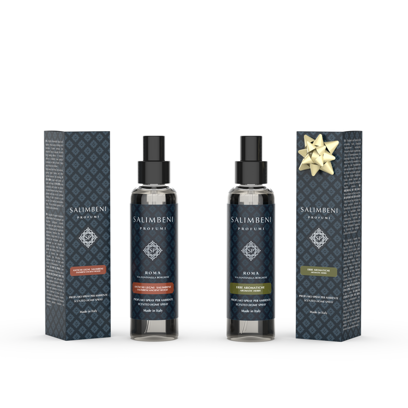 Huisparfum Spray 150 ml Salimbeni Antiek Hout + Huisparfum Spray 150 ml Aromatische Kruiden om GRATIS TE PROBEREN