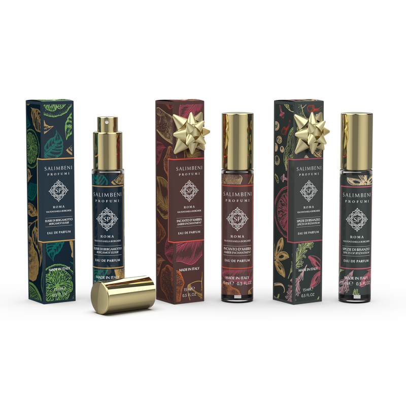 Reisparfum Set: Drie 15 ml Eau de Parfum (Bergamot Elixir + Kruiden van Byzantion + Amber Betovering)