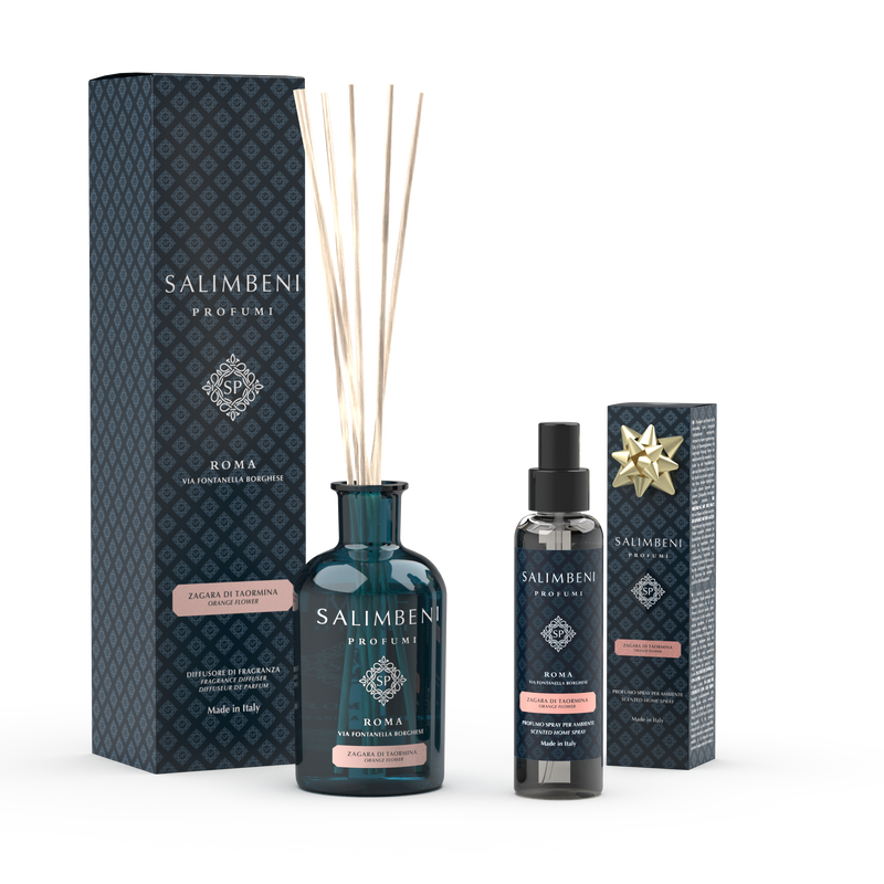 250 ml Taormina Oranjebloesem Geurstokjes + 150 ml Taormina Oranjebloesem Huisparfum Spray