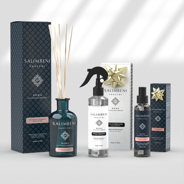 250 ml Geurstokjes Taormina Oranjebloesem + 250 ml Textiel Spray Linnen in de Lente + 150 ml Huisparfum Spray Taormina Oranjebloesem