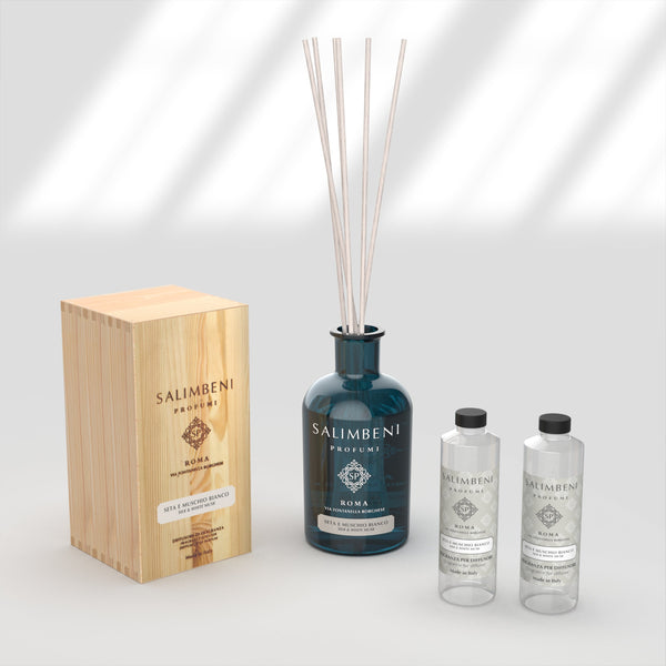 Zijde en Witte Muskus 1000 ml + 2x Navulling - Zijde en Witte Muskus 250 ml