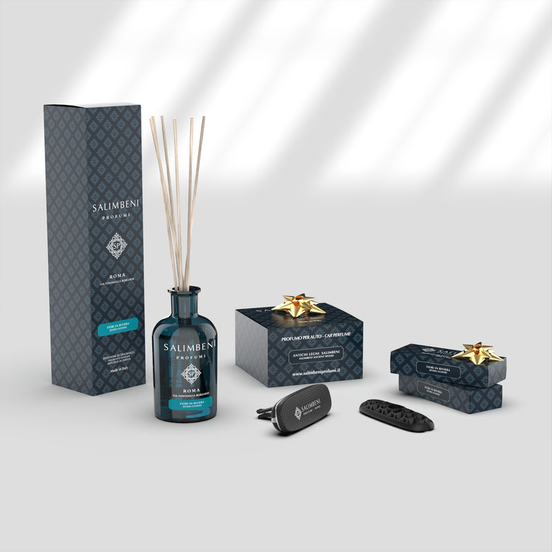 Bloemenrivièra 100 ml + Antiek Hout Autoparfum Carbon Afwerking + 2x Navulling Autoparfum