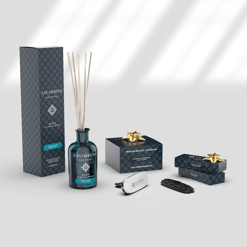 Bloemenrivièra 100 ml + Autoparfum mat wit - Taormina Oranjebloesem + 2x Navulling Autoparfum Bloemenrivièra