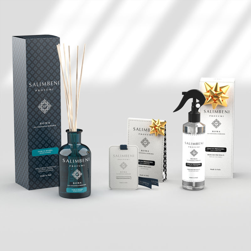 Bloemenrivièra 250 ml + Textielspray 250 ml - Linnen in de Lente + Geurkaarten (3 stuks) - Linnen in de Lente
