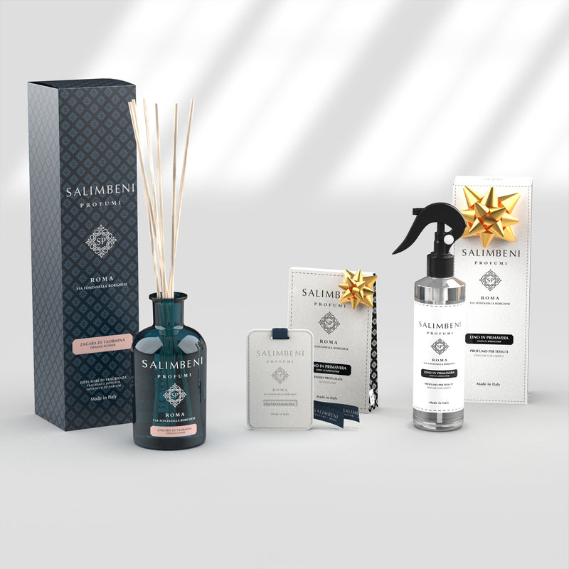 Taormina Oranjebloesem 250 ml + Textielspray 250 ml - Linnen in de Lente + Geurkaarten (3 stuks) - Linnen in de Lente