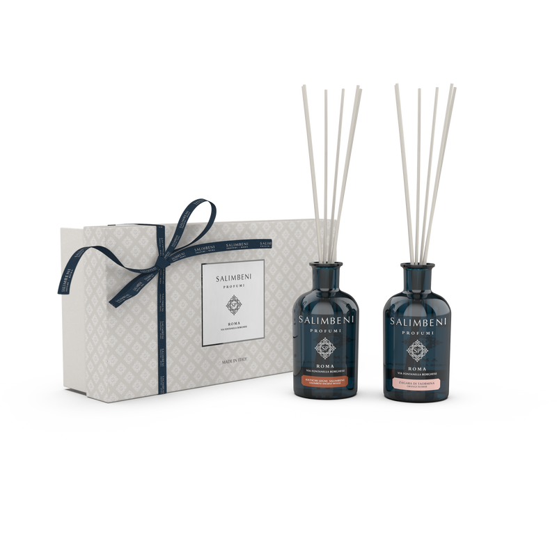 Premium Cadeaupakket (100 ml Salimbeni Antiek Hout +100 ml Geurstokjes naar keuze + Cadeauverpakking)