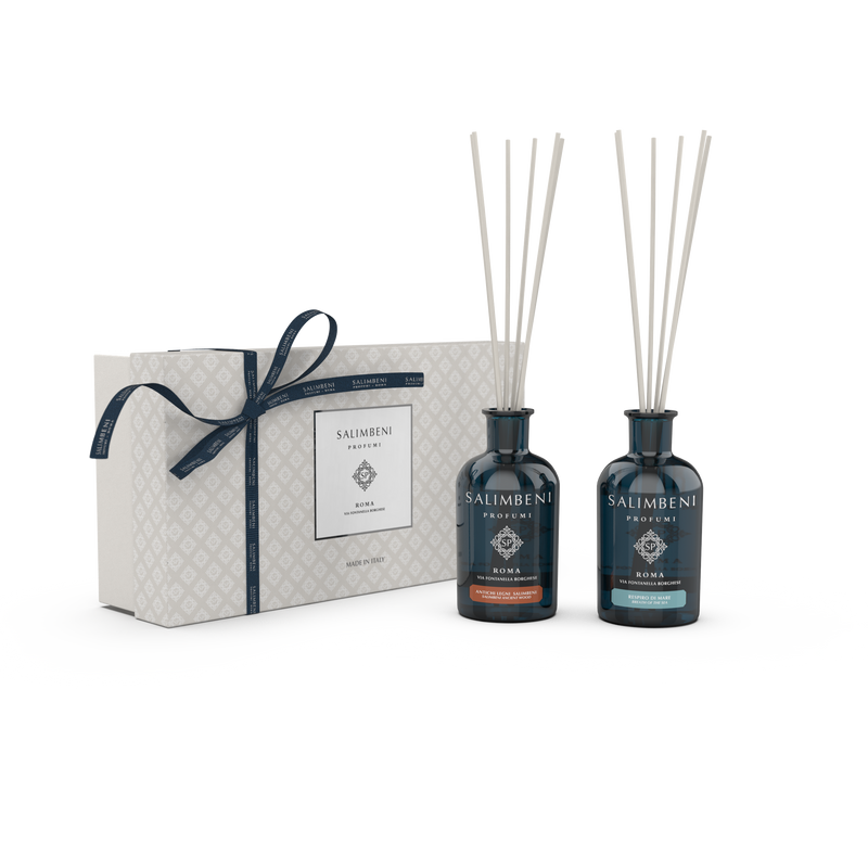 Premium Cadeaupakket (100 ml Salimbeni Antiek Hout +100 ml Geurstokjes naar keuze + Cadeauverpakking)