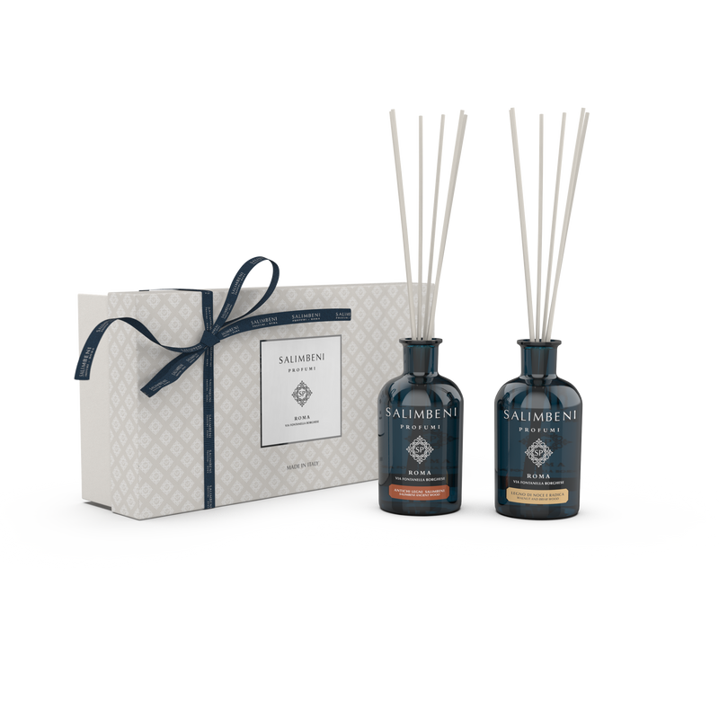 Premium Cadeaupakket (100 ml Salimbeni Antiek Hout +100 ml Geurstokjes naar keuze + Cadeauverpakking)