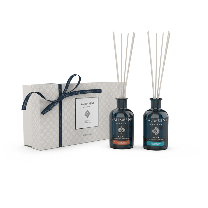 Premium Cadeaupakket (100 ml Salimbeni Antiek Hout +100 ml Geurstokjes naar keuze + Cadeauverpakking)