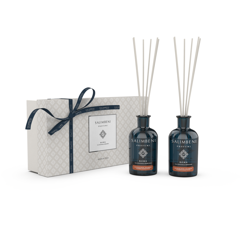 Premium Cadeaupakket (100 ml Salimbeni Antiek Hout +100 ml Geurstokjes naar keuze + Cadeauverpakking)