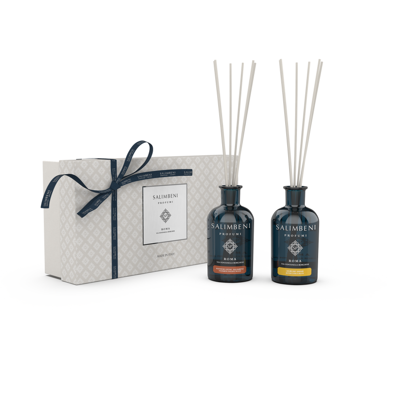 Premium Cadeaupakket (100 ml Salimbeni Antiek Hout +100 ml Geurstokjes naar keuze + Cadeauverpakking)