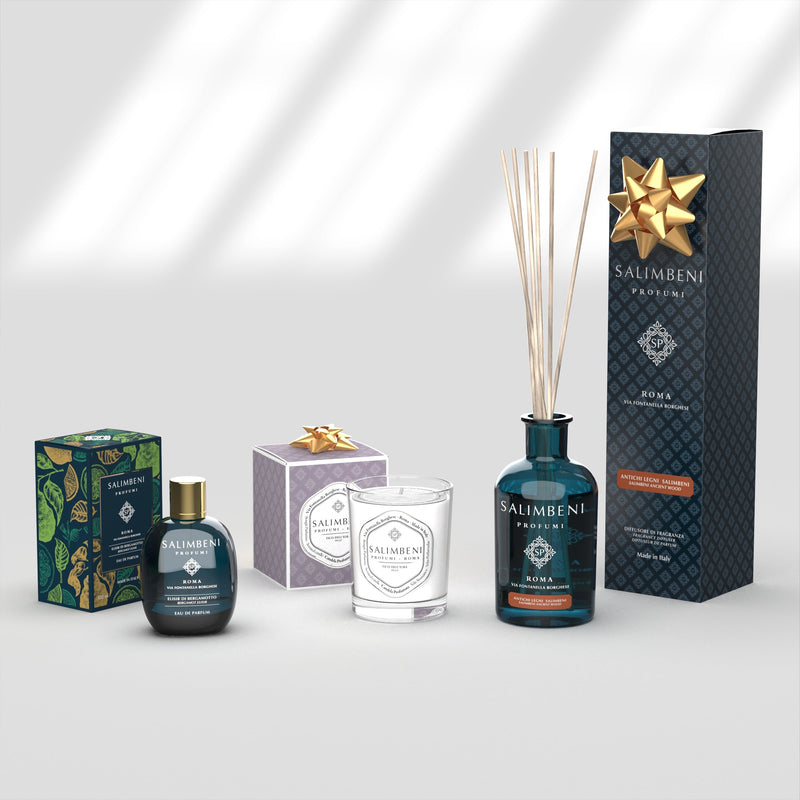 Eau de Parfum 100 ml - Bergamot Elixir + Elba Fijg Geurkaarsen + Salimbeni Antiek Hout Geurstokjes 250 ml