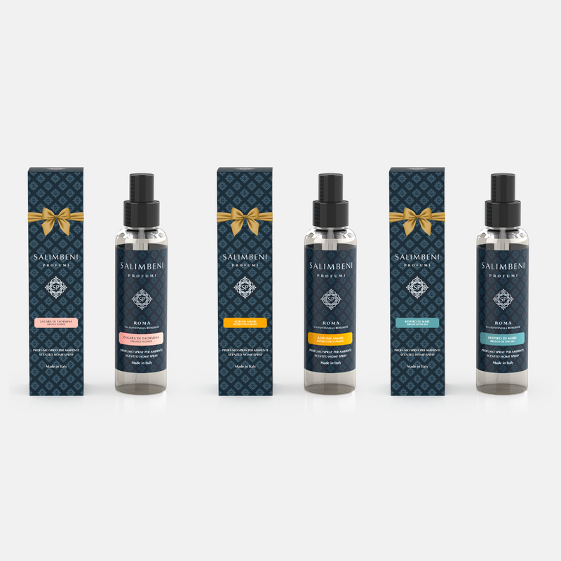 Huisparfum spray 150 ml - Adem Van de Zee + Huisparfum spray 150 ml - Taormina Oranjebloesem + Huisparfum spray 150 ml - Bittere Citrusvruchen