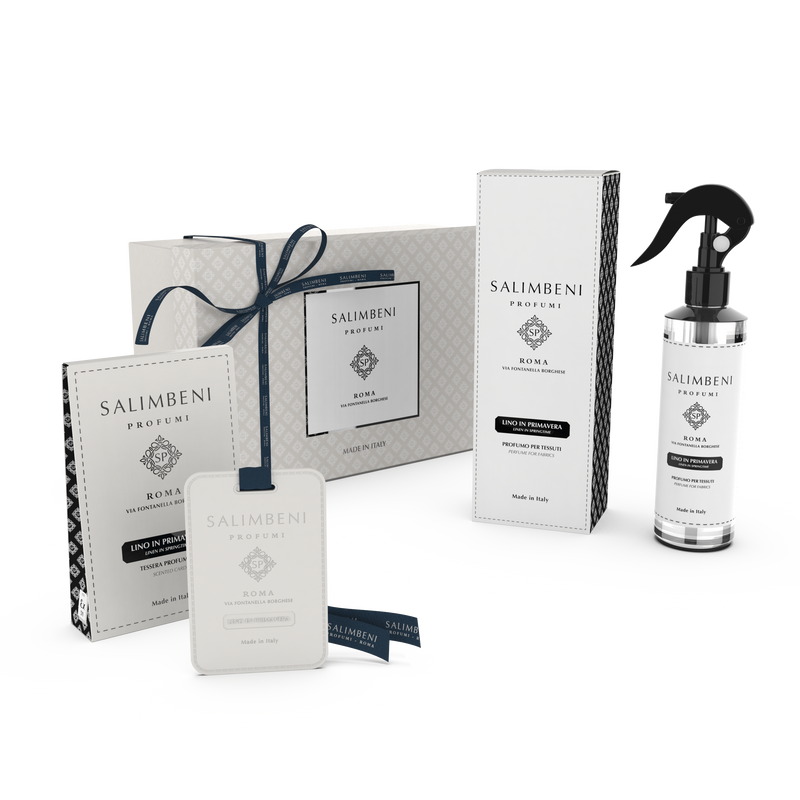 Premium Maxi Cadeaupakket Linnen in de Lente (Textielspray + Geurkaarten voor de kledingkast (3 stuks) + Cadeauverpakking)